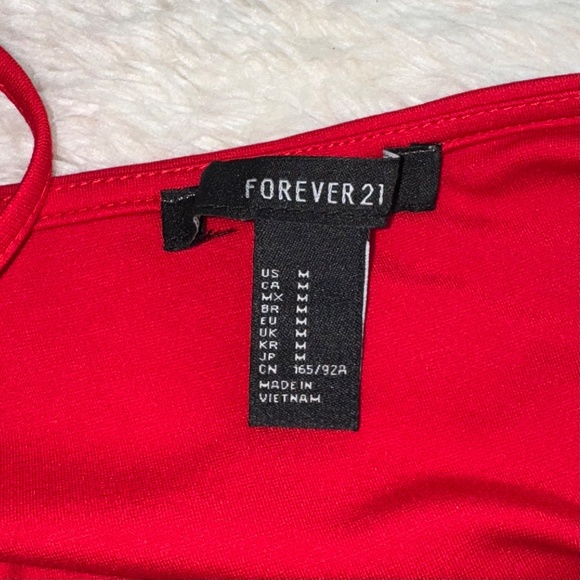 New Forever 21 Red Mini Dress Stretchy Medium Frilly Strappy - Picture 2 of 2